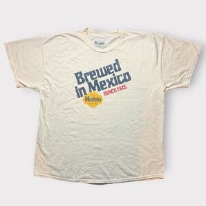 Modelo Especial Beer Graphic T-Shirt Mens 2X Cream Brewed in Mexico Ripple Tee